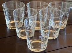 Noritake Sasaki Vintage Etched Bamboo Glass Old Fashion 3 1/4” Set Of 6