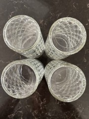 Set Of (4) Vintage Clear Quilted Diamond Point Glass Tumblers 6”