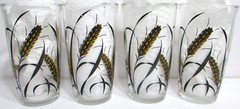 Vintage Glass Tumblers SET OF 4 Wheat Golden Yellow & Black 5 1/8″ Tall