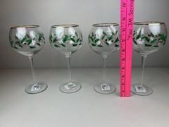 Lenox Christmas Wine Glasses Holiday Balloon Set of 4 Holly Berry Design 14 Oz