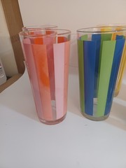 Vintage Summertime Rainbow Striped Set Of Six Tumblers Pre-owned 6.5 Inches