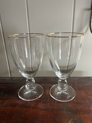 2 Schott-Zwiesel Conte Gold Crystal Water Goblets 5-7/8 Faceted Tear Drop Stems