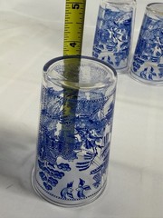 6 Vtg Blue Willow Glass Tumblers Highball Drinking Juice Glasses Stitched Border