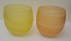 Vintage MCM Glass Spaghetti String Rubber Drink Glasses Roly Poly Set Of 2