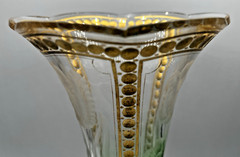 Moser/Harrach Bohemian-Green To Clear-Tulip Intaglio Cut Glass Vase-13″