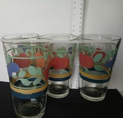 4 Vintage Gibson Friut And Striped 12 Oz Glasses