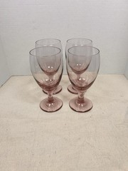 Vintage Libbey Wine Glasses Water Goblets Pink Stemmed Premiere Plum Set of 4