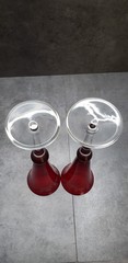 LENOX Glass Ruby Red Clear Stem Etched Holly Holiday Gems Champagne Flutes Set 2