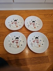 4 Corning Corelle FROSTY MORN Snowman Pasta Bowls 8 1/2″ No Scratches