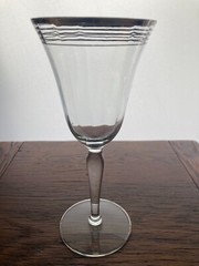 Set of 6 Vintage Optic Wine Glasses W/ Platinum Trim And Decanter