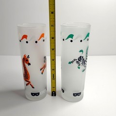 VTG Libbey Carousel Animal Zebra Giraffe Frosted MCM Highball Glass Tom Collins