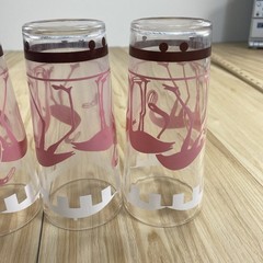 Pink Flamingo Circus Tumbler Hazel Atlas Vintage Glass Tumblers Set of 4