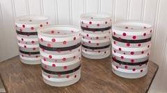 4 VTG Georges Briard Red Polka Dot Black & White Striped 12 Oz Frosted Glasses