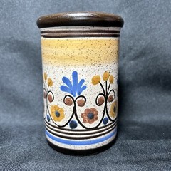 Mid Century Modern Greek KEPAMEIKA Ceramic Floral Cup Hand Painted Studio Art