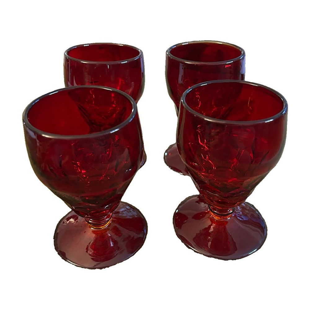 Set of 4 Vintage Mid-Century Viking Glass «Georgian Ruby» Red Goblets- Glows
