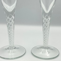 Vintage Set of 2 Turda Romania Art Glass Goblet Twisted Stem Wine Champagne