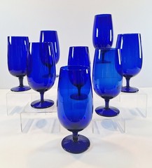 8 Cobalt Blue Glass Iced Tea Water Goblets 16 Oz Footed Tumblers