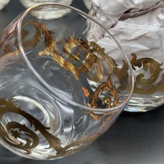 Six (6) MCM Cera 22k Gold Scroll Roly Poly Rocks Glasses Low Ball Tumblers