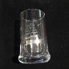 SET 6 ETCHED SCHOONER, BOAT, CLIPPER SHIP TALL GLASSES-See all Pics
