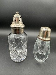 PAIR of RARE Cut Crystal Salt & Pepper Shakers w/Silver Plated Caps,7»&5» Each