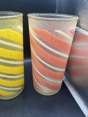 Rubber Coated Candy Striped Tumblers MCM Vtg ~ Set Of 6