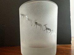 Frosted/Etched Scottish Highland Petroglyph Low-Ball Whiskey Glasses Set Of 6