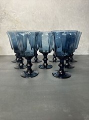 Lenox Antique Dark Blue Panels, 6.75”x3.75”Wine Water Goblets Glasses Vtg SET 9