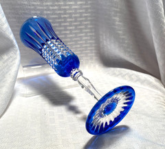 CRISTAL D’ARQUES PAVANE CHAMPAGNE FLUTE COBALT BLUE CUT TO CLEAR CRYSTAL BOHEMIA
