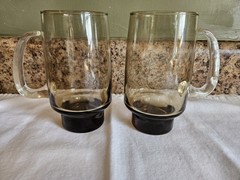 Vintage MCM Libbey Tawny Smoke Glasses With D Handles 16 Oz