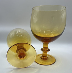 Libbey Georgian Set of 2 Amber Glass Wine Goblets Stemmed Vintage
