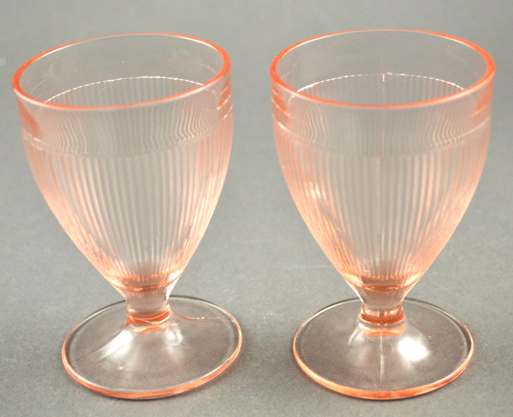 Set of 2 Jeannette Depression Glass Homespun Pink Juice Ftd Tumblers