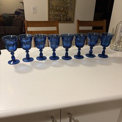 8 VTG IMPERIAL GLASS CO. Old Williamsburg Blue Goblets Wine Water Glasses 6.5”