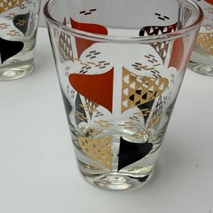 5 MCM Atomic Glasses Gold Red Orange Black Mid Century 3.5×3.5×1.5
