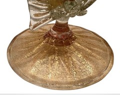 Antique Salviati Pauly Venetian Glass Stemware Dolphin Stem Peach & Aventurine