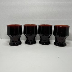Vtg Anchor Hocking Georgian Honeycomb Ruby Red 4″ Glasses 9oz Qty 4