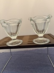 Two Vintage Anchor Hocking Clear Glass Footed Sherbet or Dessert Glasses.