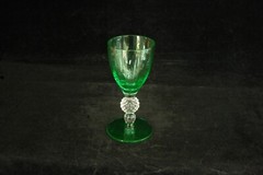 1930s MORGANTOWN GLASS GREEN BOWL & FOOT CLEAR GOLF BALL #7643 STEM 1 OZ CORDIAL