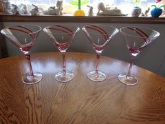 Martini Red Double Swirl Pier 1 Blown 7 1/2″ Art Glass – Set of 4