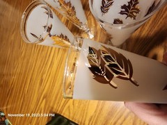 Set of 8 Vintage Libbey Frosted Glass Gold Leaves Pilsner Glasses 8 1/2″