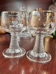 Germany Roemer Glass Barware 4 oz. Clear Stem Jewel Grapes Leaves Set of 2