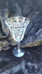 VTG Set Lot of 7 ETCHED 7 3/4″ Long Stem Wine Glasses Floral or Berries + Leaves