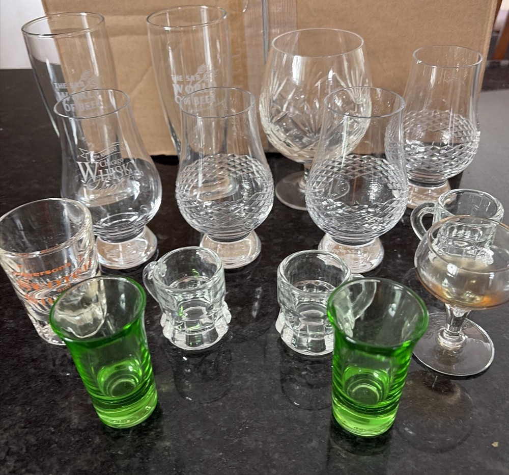 Vintage Crystal & Barware Lot – 14pc – Cut Glencairn, Royal Brierly, Promos++