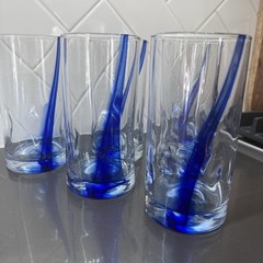 LIBBEY Crisa Blue Ribbon Dimpled Twist Swirl 6″ Glasses 16 Oz Set Of 6