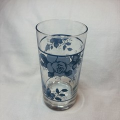 Vintage Corelle Impressions By Corning Blue Velvet Rose 16 oz Glass Tumbler