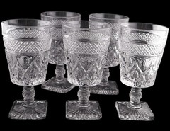Imperial Glass Cape Cod 1602 Goblets Set of 5 Clear Pressed Glass Water Wine USA