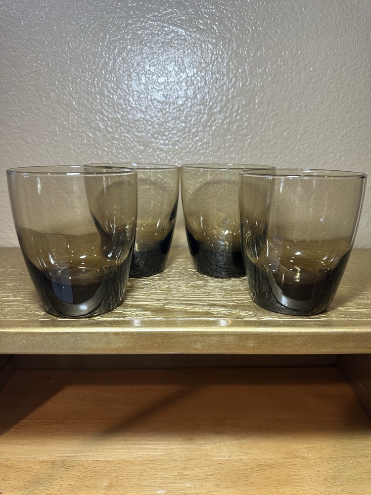 VTG Libbey 12 Oz Classic Smoke Double Old Fashioned Rock Glasses Lot Of 4