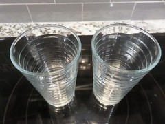 2 Libbey Crisa HOOPS 10 oz Drinking Glass Tumblers Ribbed Rings Clear EUC