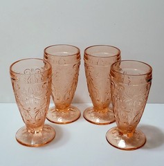 Set 4 Tiara Pink Sandwich Indiana Glass 6.25 Footed Ice Tea Tumblers Glasses Vtg