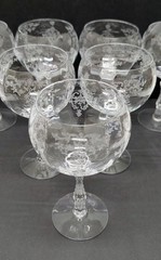 7 Fostoria NAVARRE Crystal Magnum Wine Glasses Etched Balloon Goblets Clear MINT