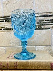 VTG Aqua Spring Blue FLAT ROSE Madonna Inn Rose 6.5″ Goblet GORGEOUS!
